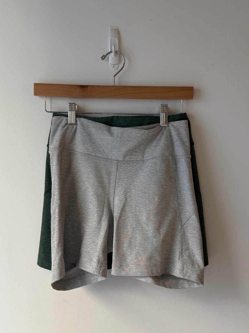 High-Waist Gray & Green Outdoor Voices Bike Shorts